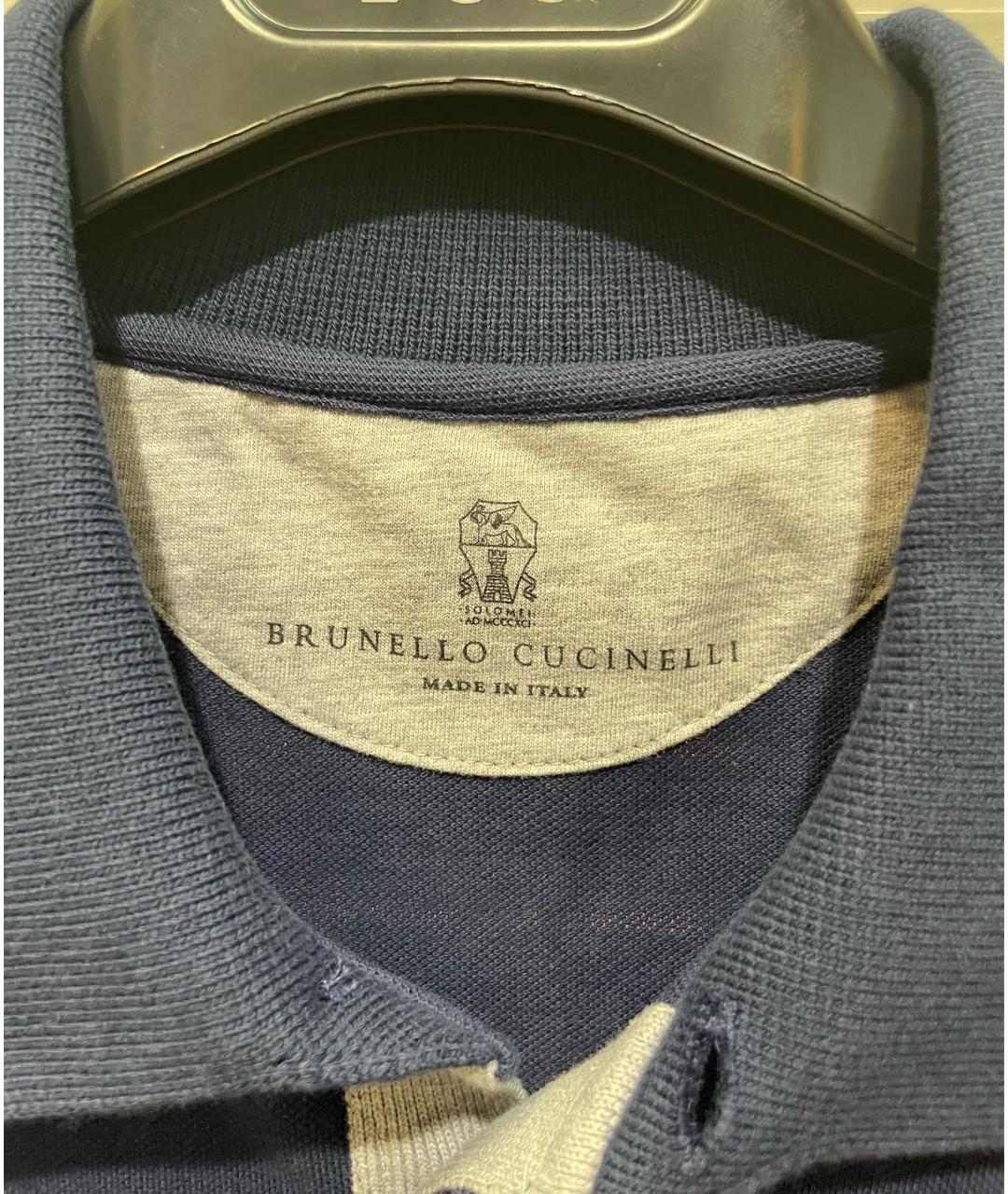 BRUNELLO CUCINELLI Темно-синее хлопковое поло с коротким рукавом, фото 4