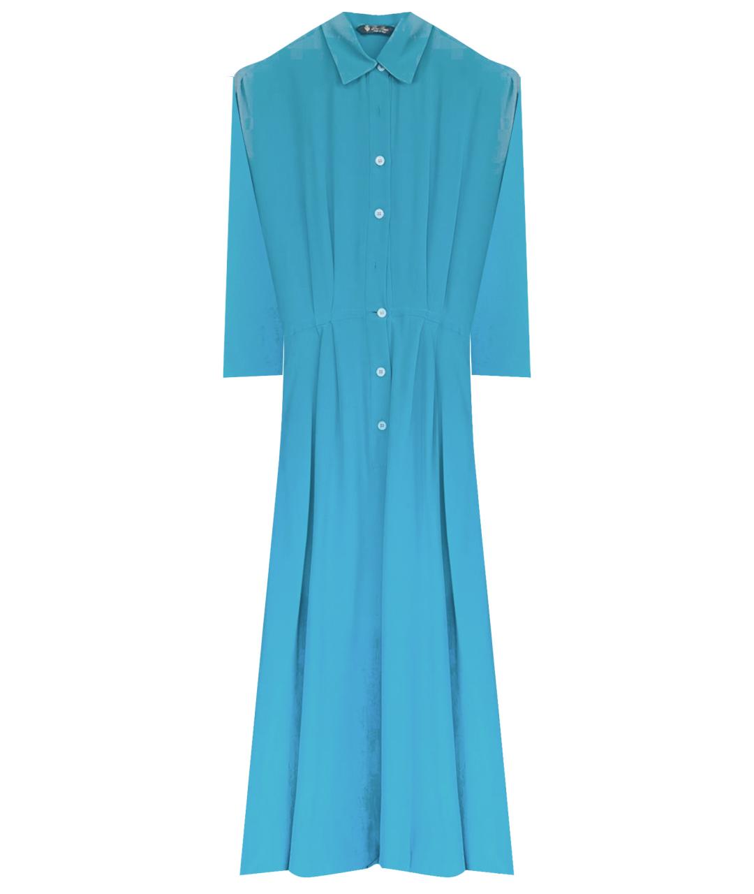 LORO PIANA Голубое шелковое повседневное платье, фото 9