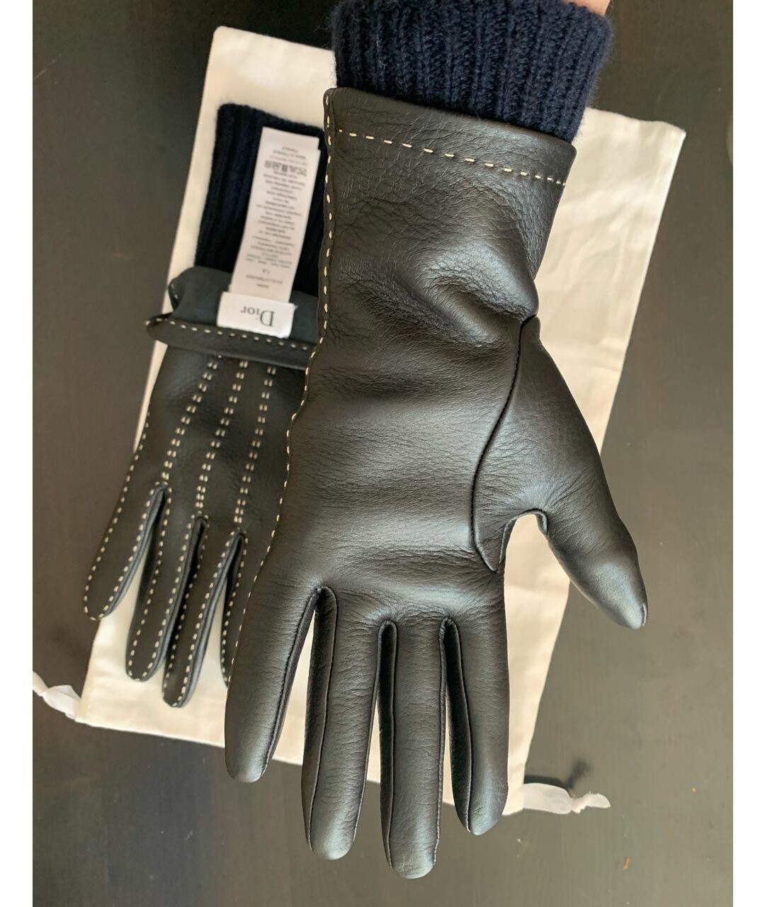 CHRISTIAN DIOR PRE-OWNED Черные кожаные перчатки, фото 2