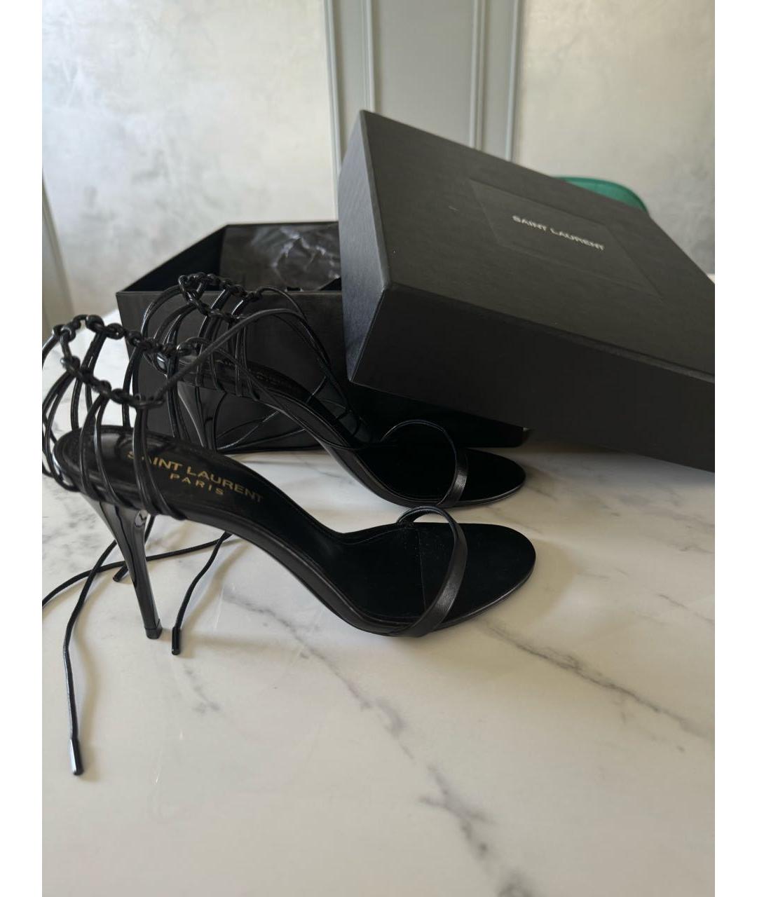 SAINT LAURENT Черные кожаные босоножки, фото 5