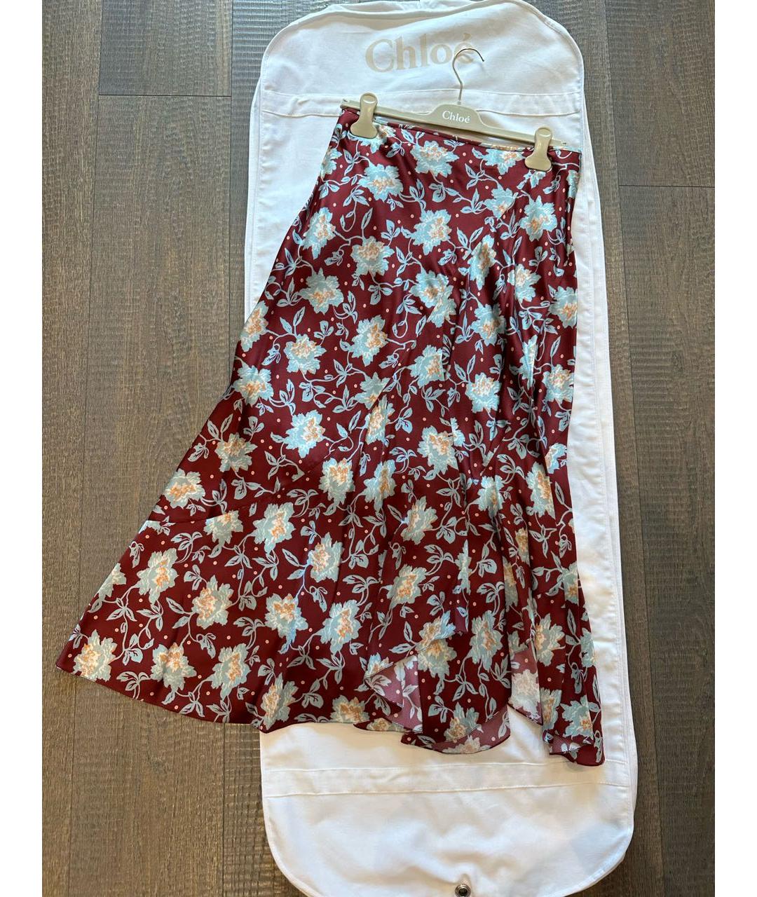 CHLOE Бордовая шелковая юбка миди, фото 5