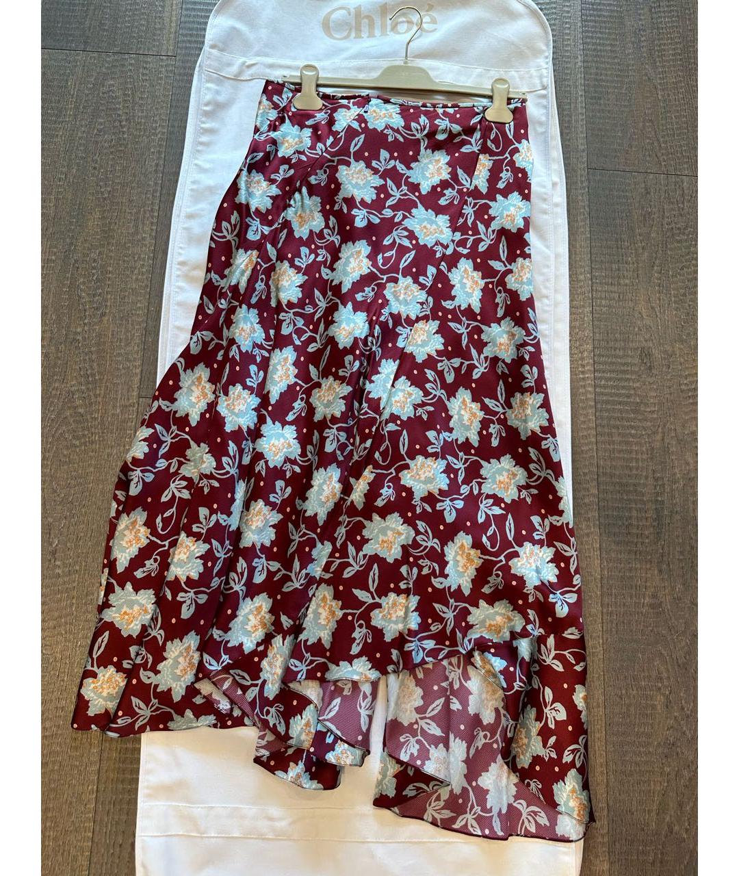 CHLOE Бордовая шелковая юбка миди, фото 2