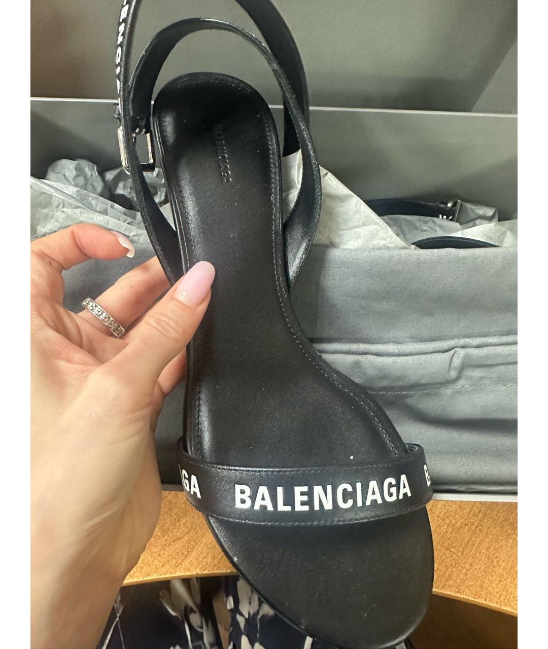 BALENCIAGA Черные кожаные босоножки, фото 2