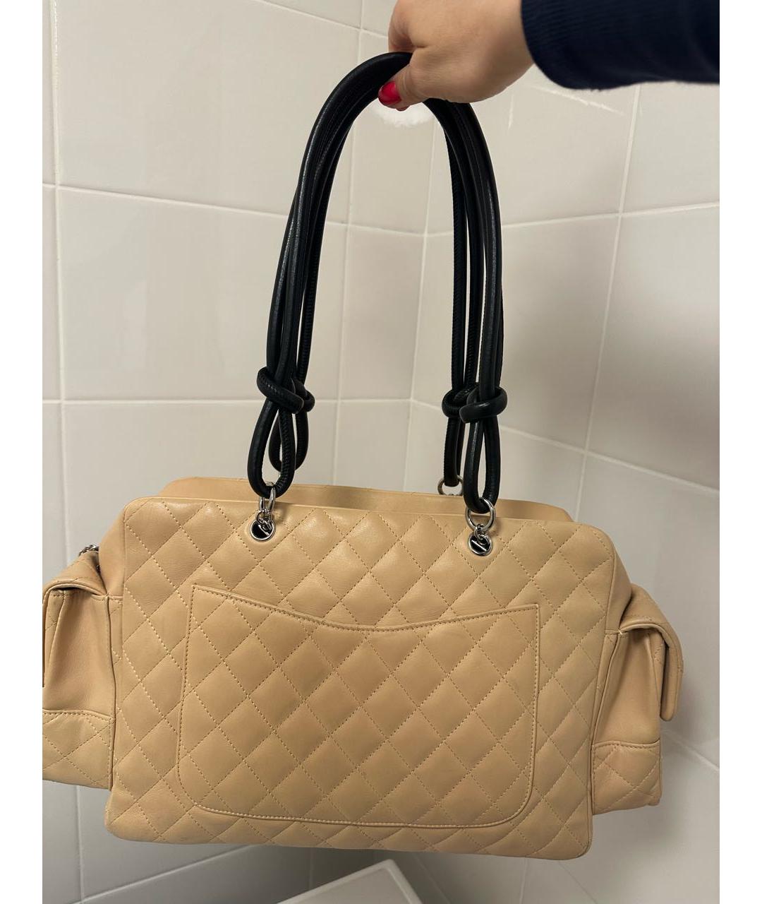 CHANEL PRE-OWNED Бежевая кожаная сумка тоут, фото 3