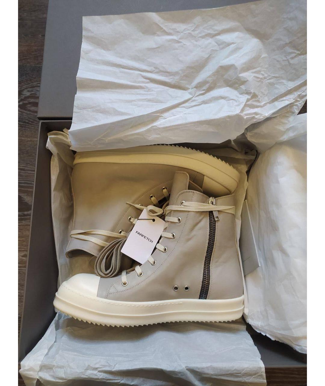 RICK OWENS Серые кожаные высокие кроссовки / кеды, фото 6