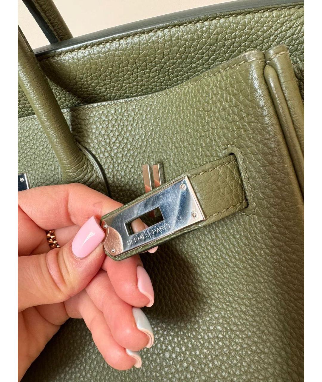HERMES PRE-OWNED Хаки кожаная сумка с короткими ручками, фото 4