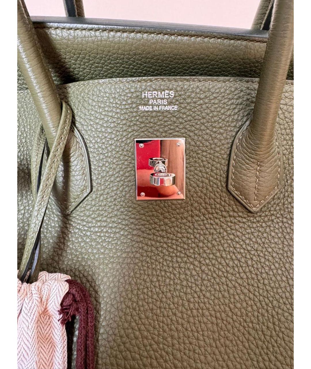 HERMES PRE-OWNED Хаки кожаная сумка с короткими ручками, фото 3