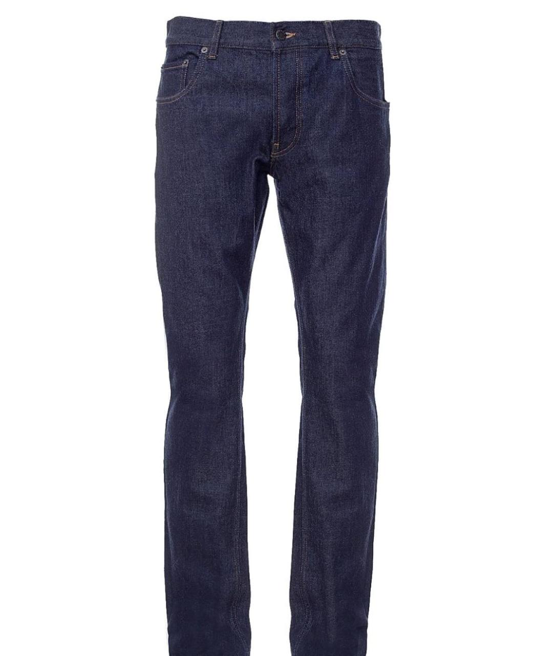PRADA Темно-синие хлопко-эластановые прямые джинсы, фото 1