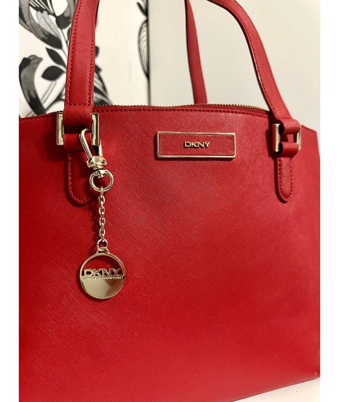 DKNY Красная кожаная сумка с короткими ручками, фото 5