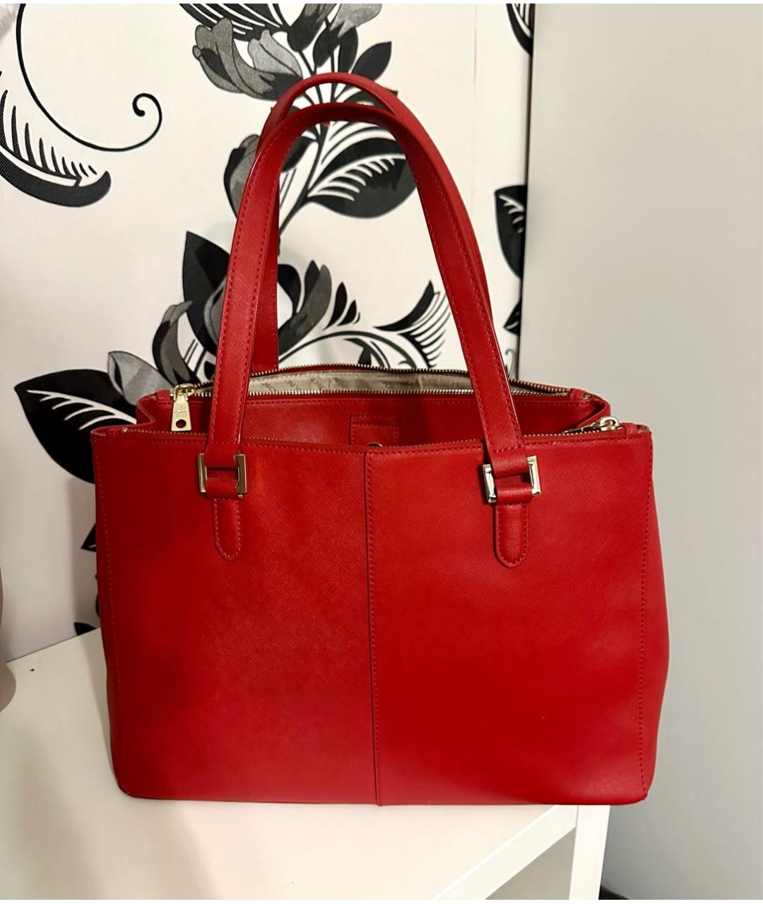 DKNY Красная кожаная сумка с короткими ручками, фото 3