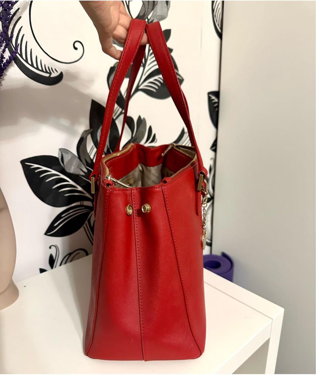 DKNY Красная кожаная сумка с короткими ручками, фото 2