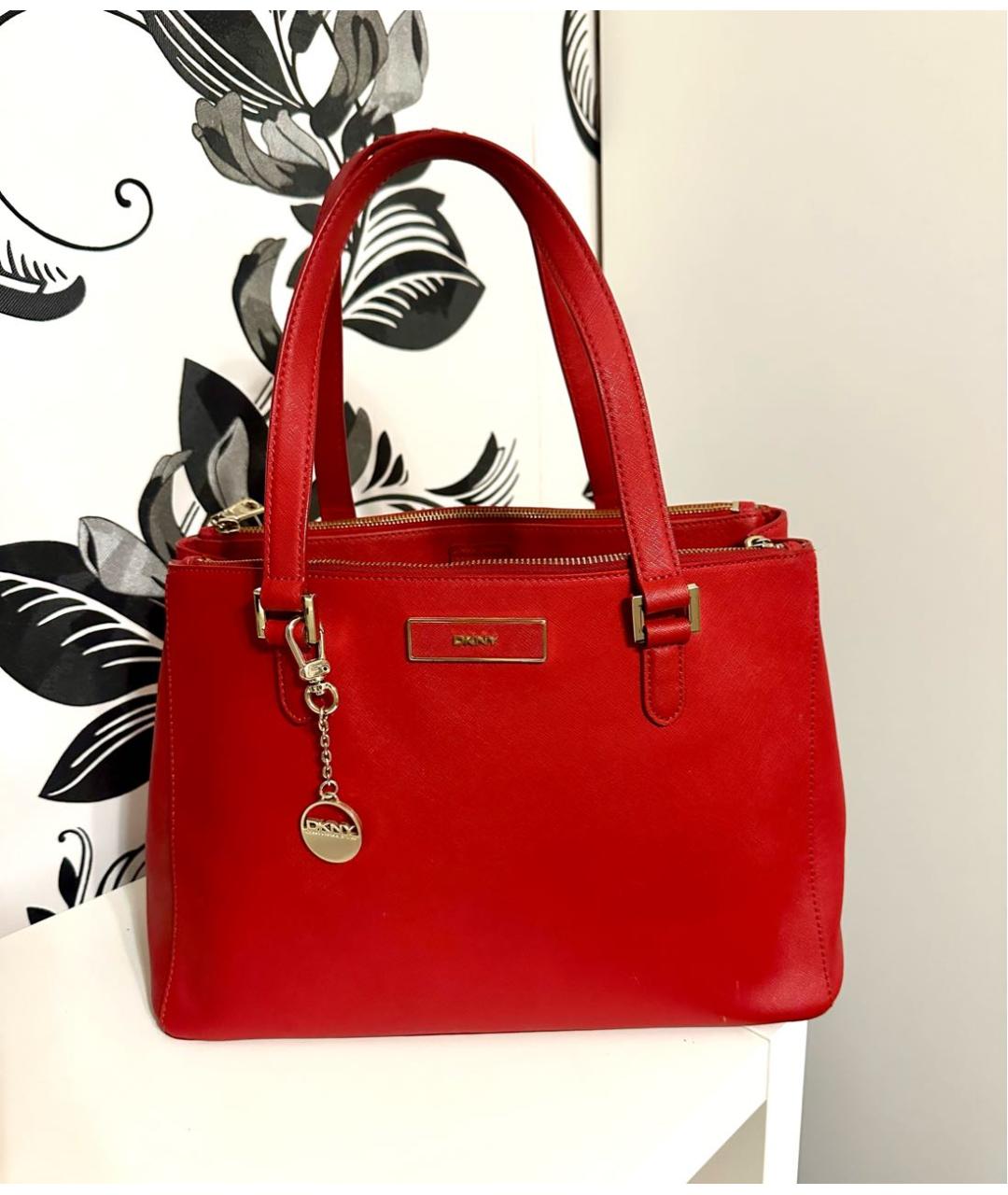 DKNY Красная кожаная сумка с короткими ручками, фото 8