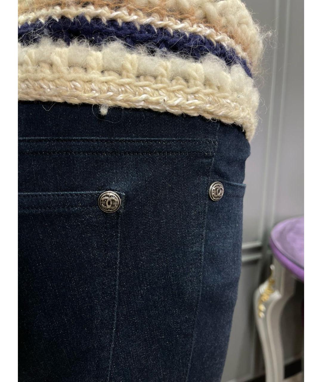 CHANEL PRE-OWNED Темно-синие хлопко-полиэстеровые джинсы слим, фото 4