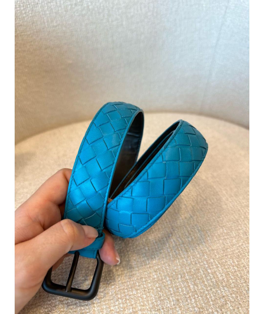 BOTTEGA VENETA Голубой кожаный ремень, фото 4