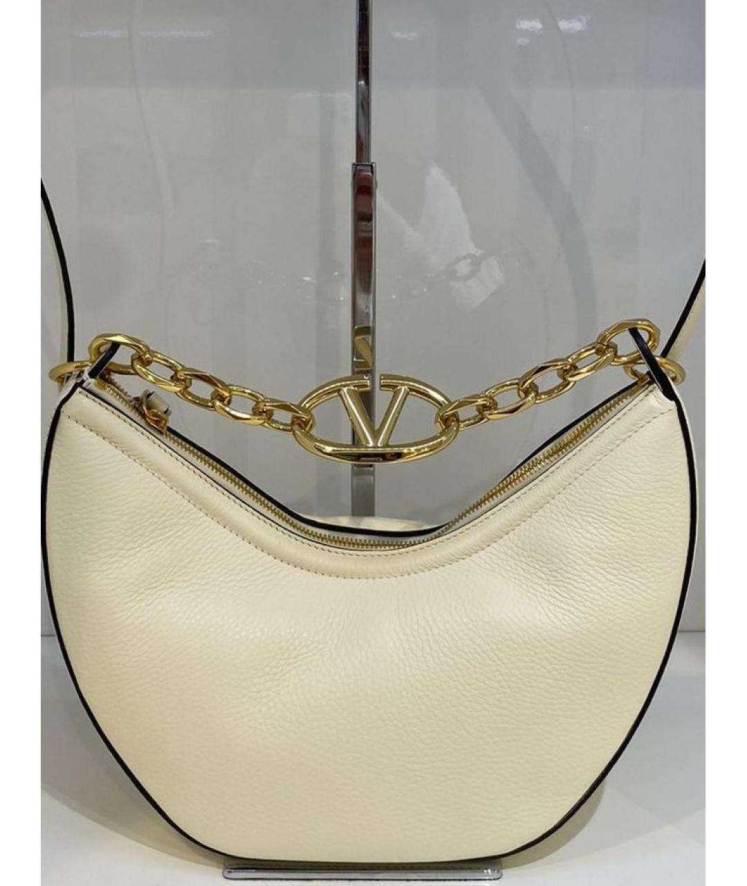 VALENTINO Бежевая кожаная сумка с короткими ручками, фото 2