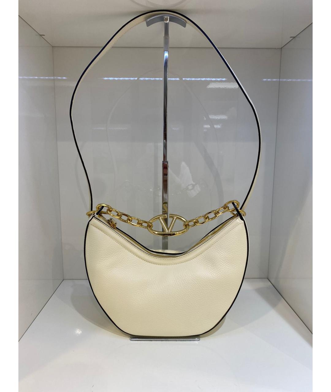 VALENTINO Бежевая кожаная сумка с короткими ручками, фото 3