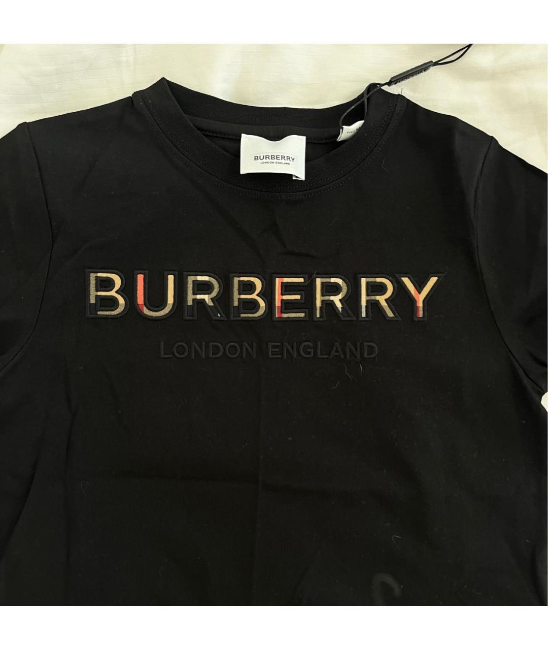 BURBERRY Черная хлопковая детская футболка, фото 3