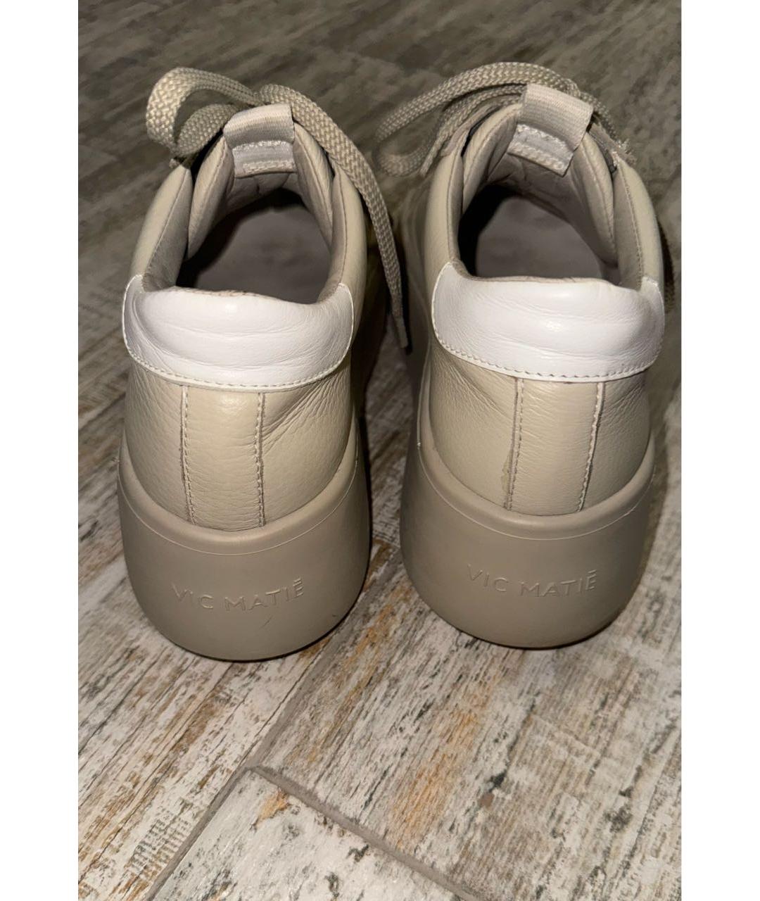 VIC MATIE Бежевые кожаные кроссовки, фото 4