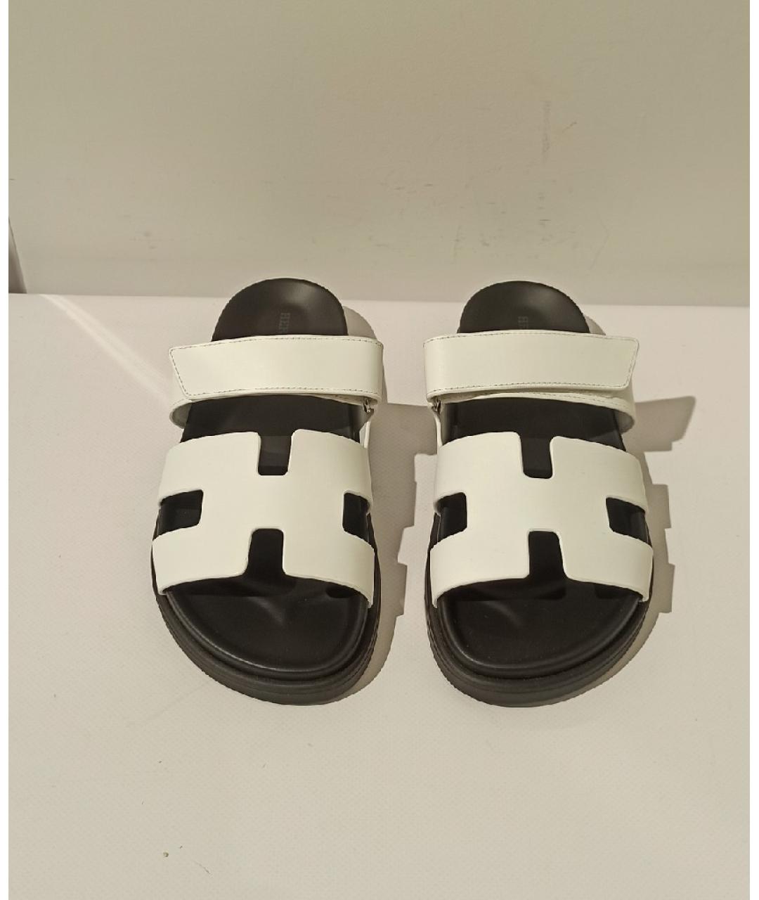 HERMES Белые кожаные сандалии, фото 2