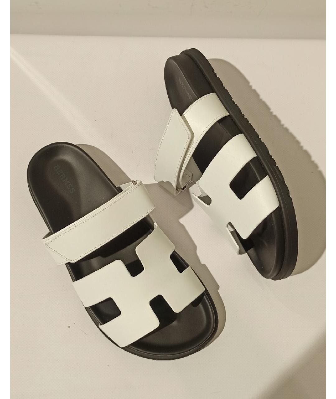 HERMES Белые кожаные сандалии, фото 5