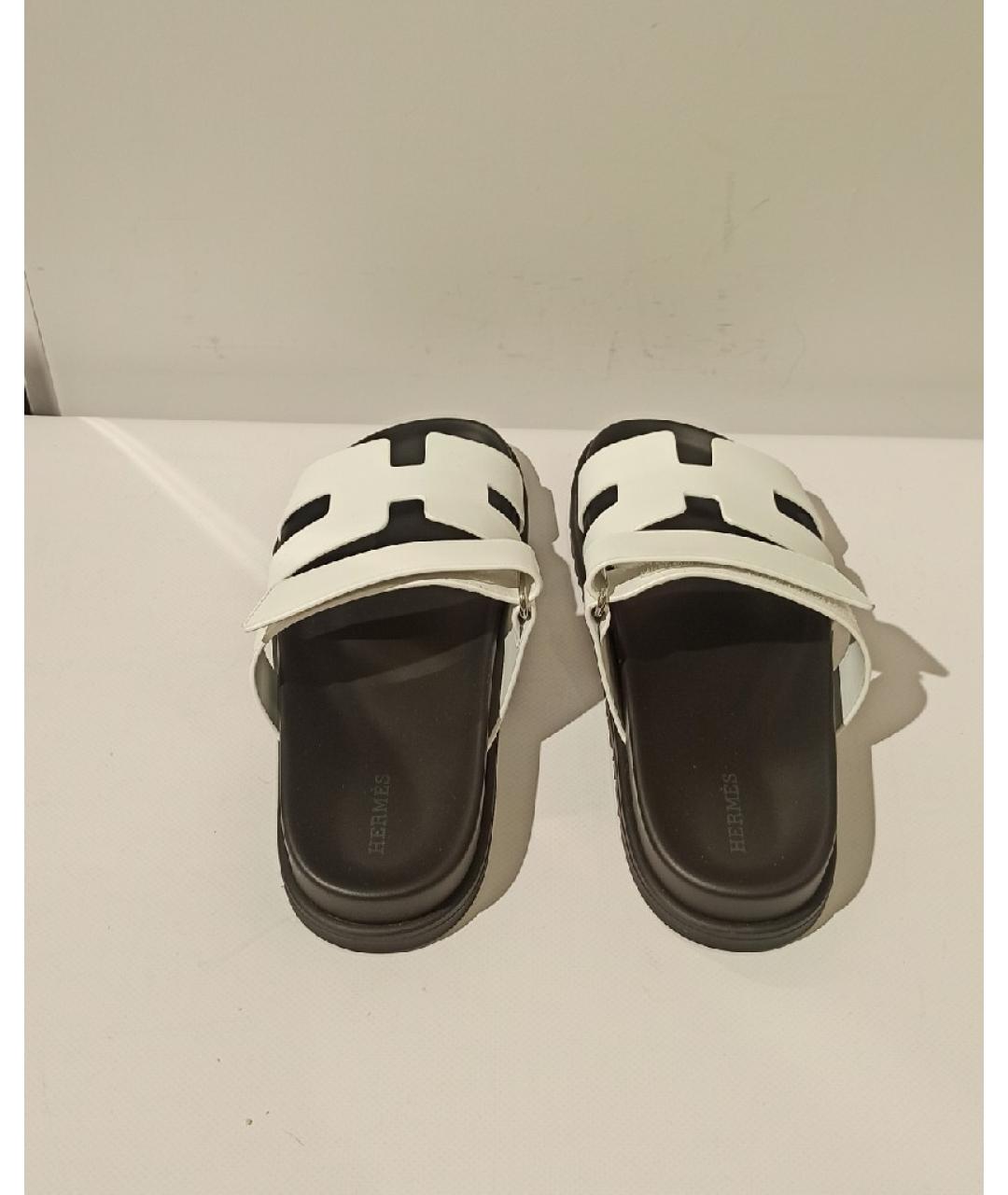 HERMES Белые кожаные сандалии, фото 3