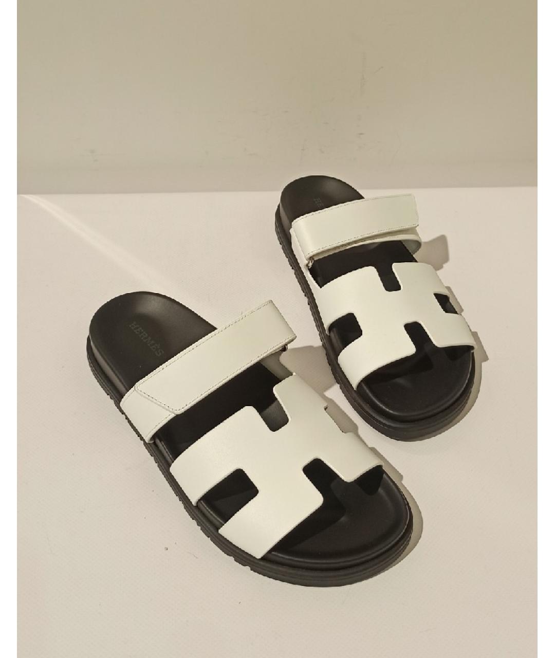 HERMES Белые кожаные сандалии, фото 4