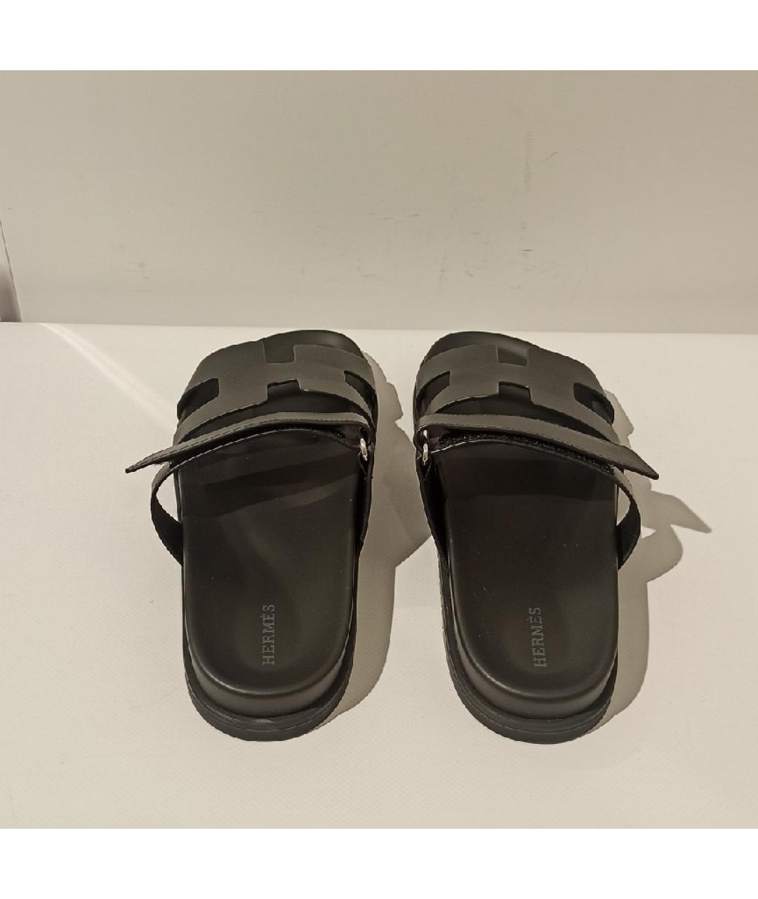 HERMES Черные кожаные сандалии, фото 3