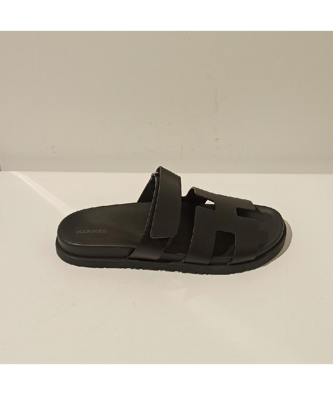 HERMES Черные кожаные сандалии, фото 6