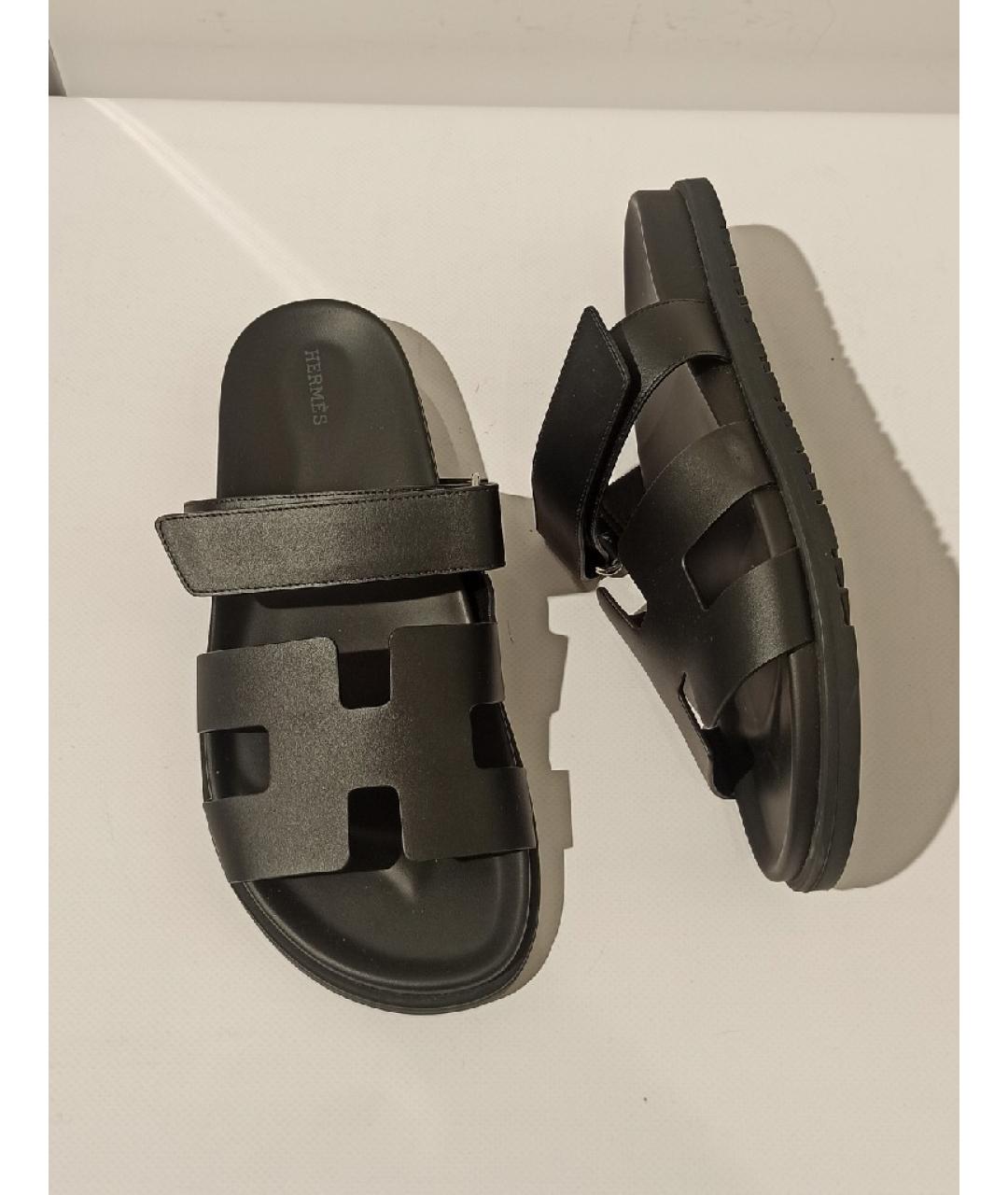HERMES Черные кожаные сандалии, фото 5
