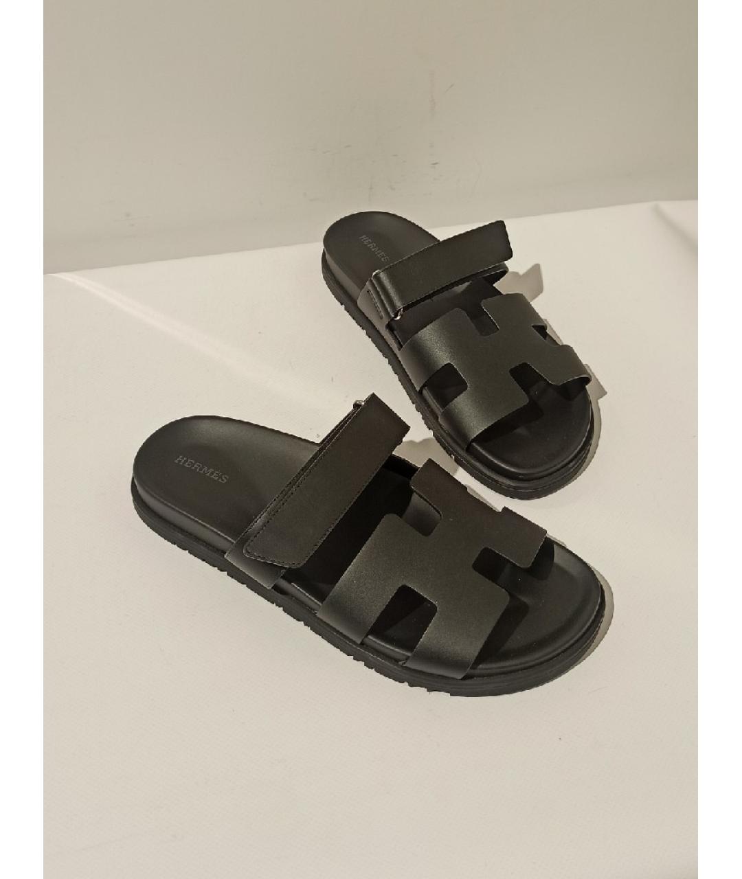 HERMES Черные кожаные сандалии, фото 4