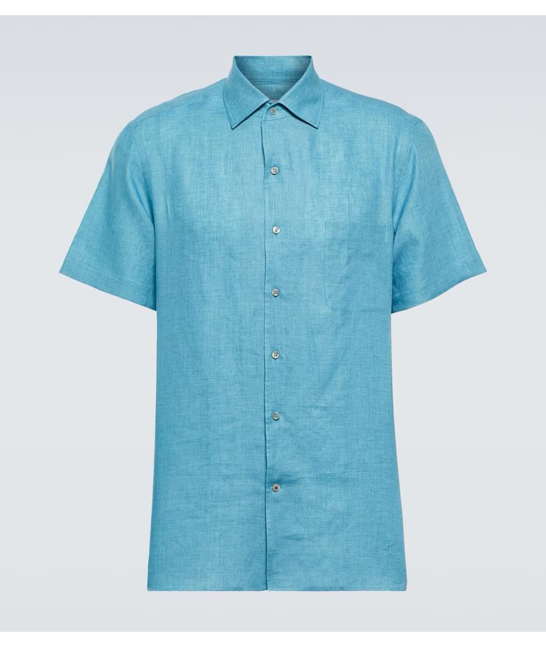LORO PIANA Голубая льняная классическая рубашка, фото 6