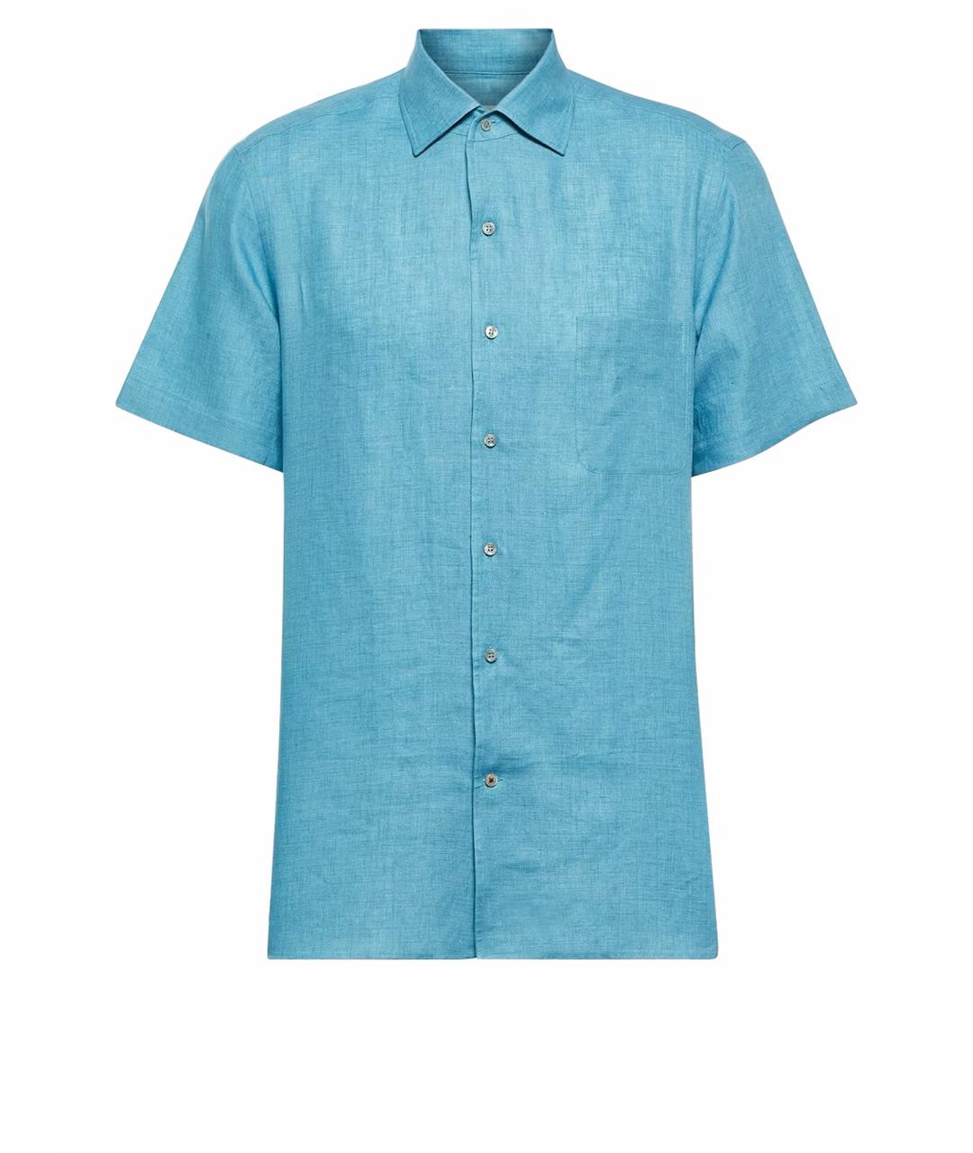LORO PIANA Голубая льняная классическая рубашка, фото 1