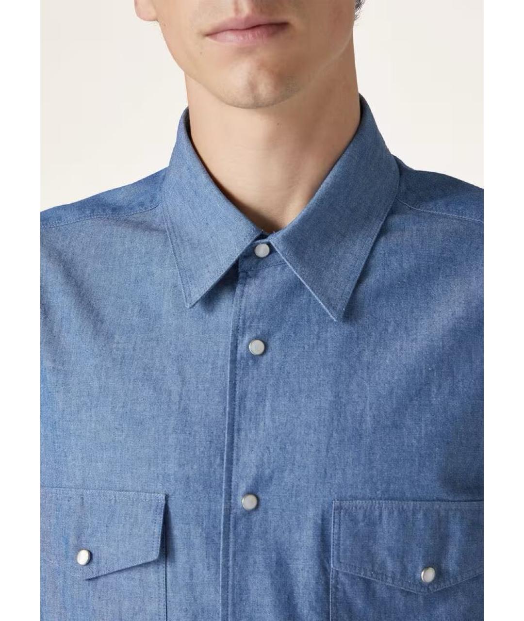 LORO PIANA Синяя льняная классическая рубашка, фото 5