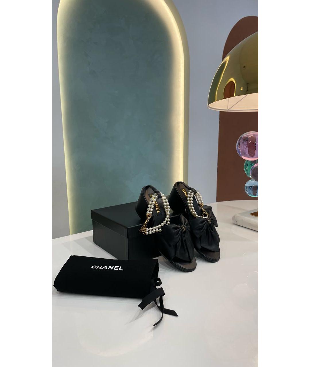 CHANEL PRE-OWNED Черные кожаные босоножки, фото 8