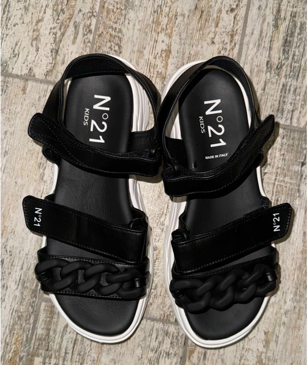 Nº21 KIDS Черные кожаные сандалии и шлепанцы, фото 3