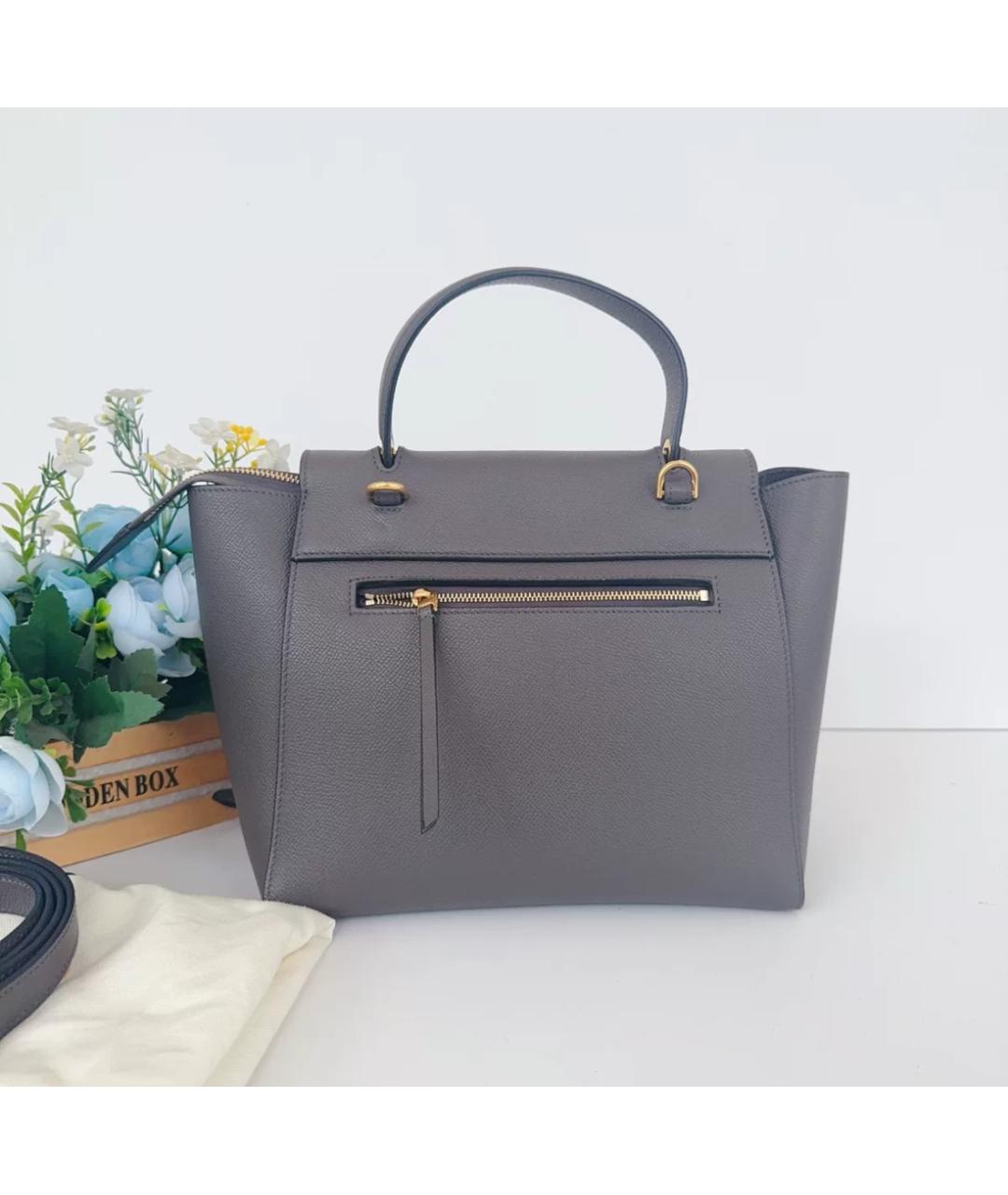 CELINE Антрацитовая кожаная сумка с короткими ручками, фото 4