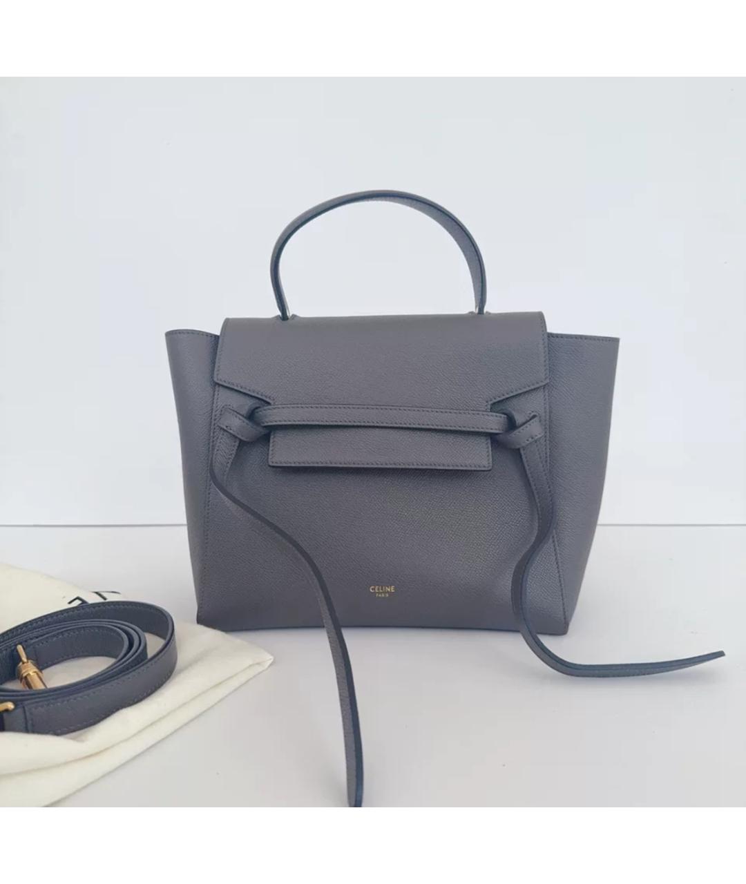 CELINE Антрацитовая кожаная сумка с короткими ручками, фото 6