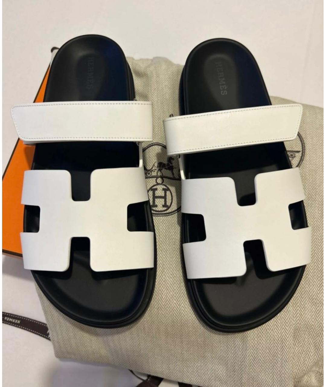 HERMES Белые кожаные сандалии, фото 3