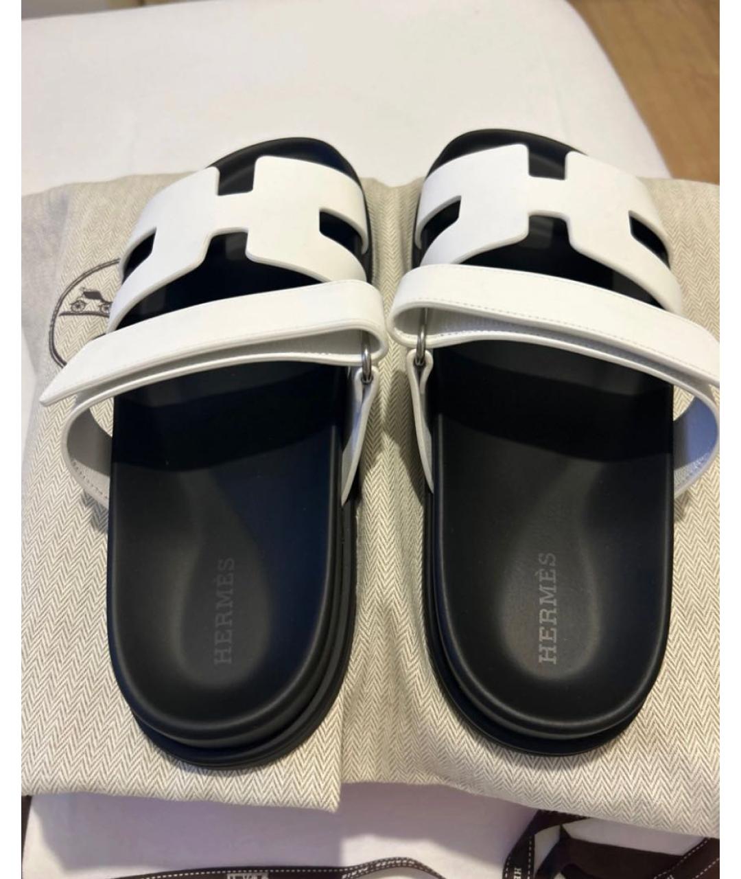HERMES Белые кожаные сандалии, фото 4