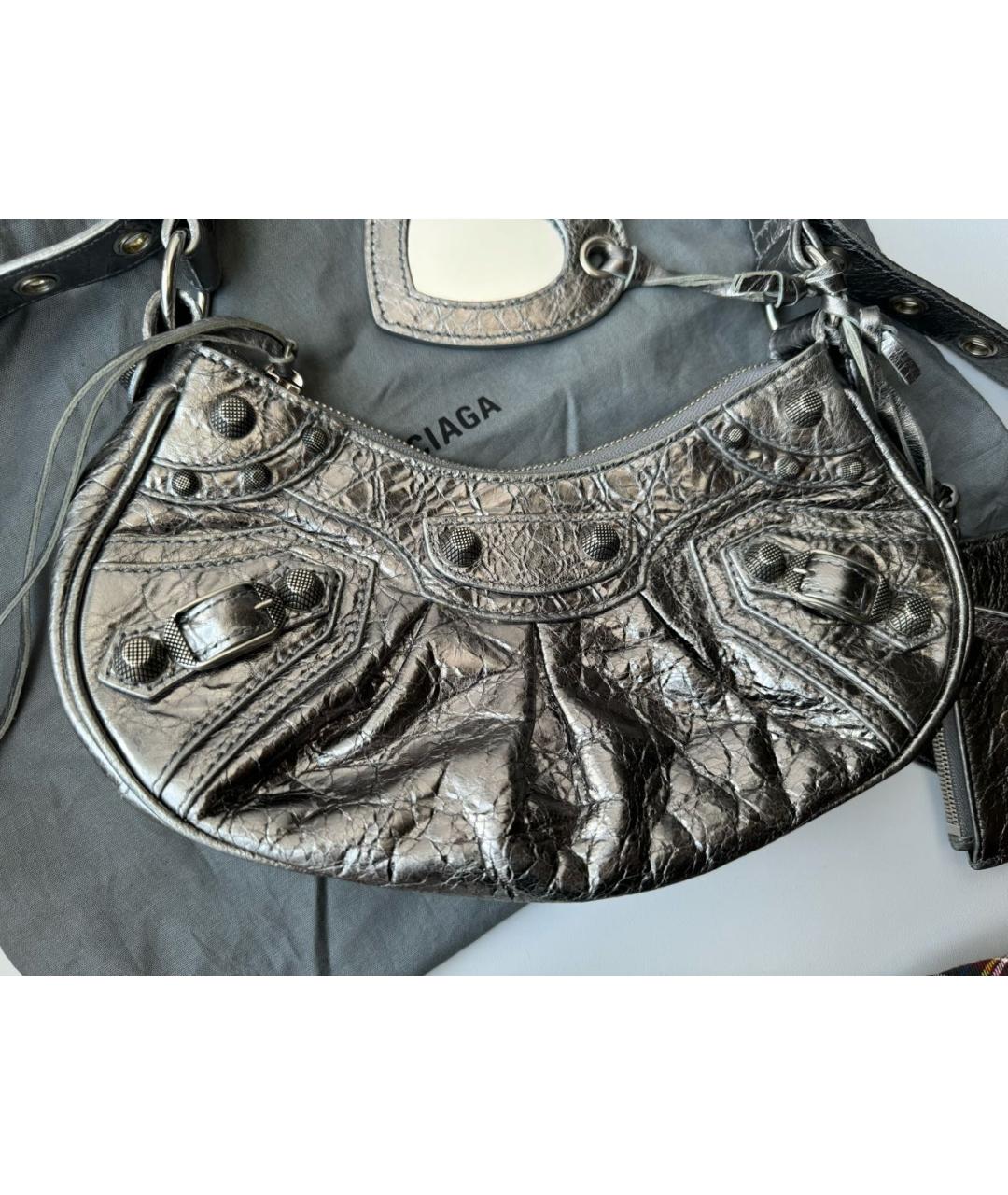 BALENCIAGA Серебряная кожаная сумка через плечо, фото 4