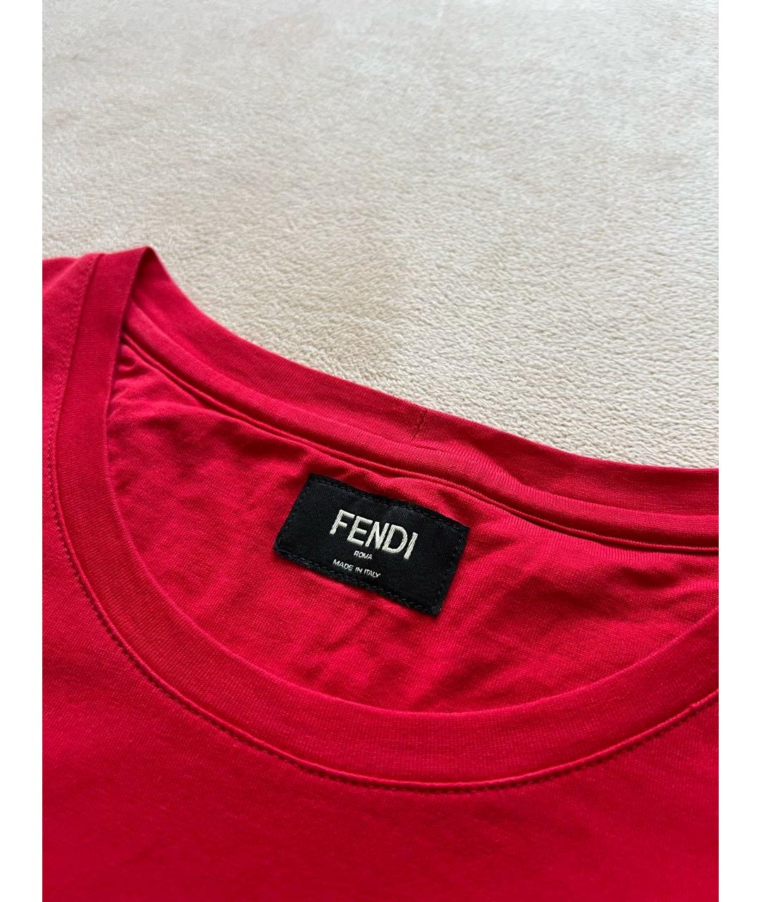 FENDI Красная хлопковая футболка, фото 4