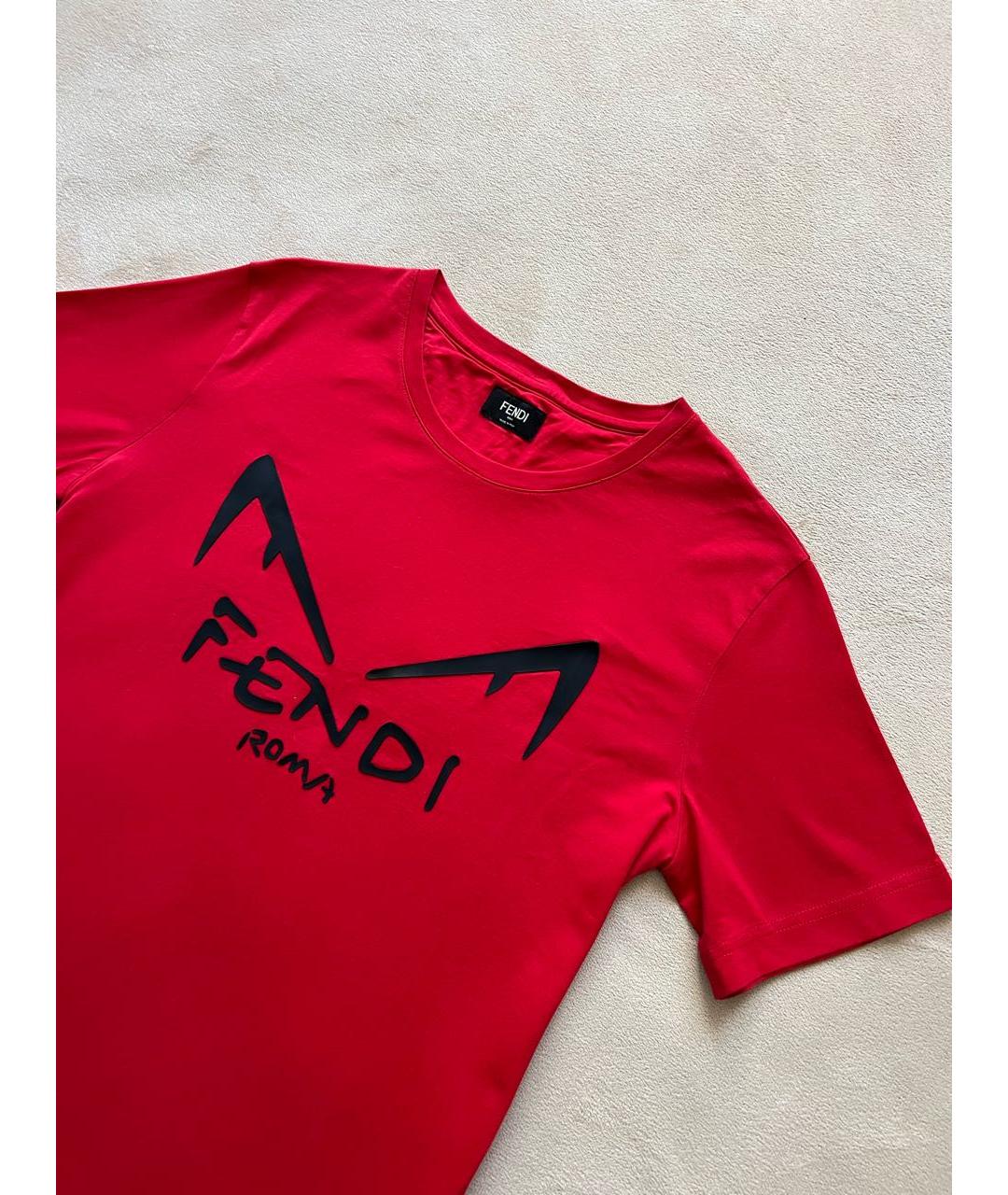 FENDI Красная хлопковая футболка, фото 2