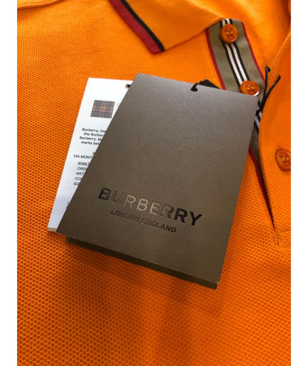 BURBERRY Оранжевое хлопковое поло с коротким рукавом, фото 4