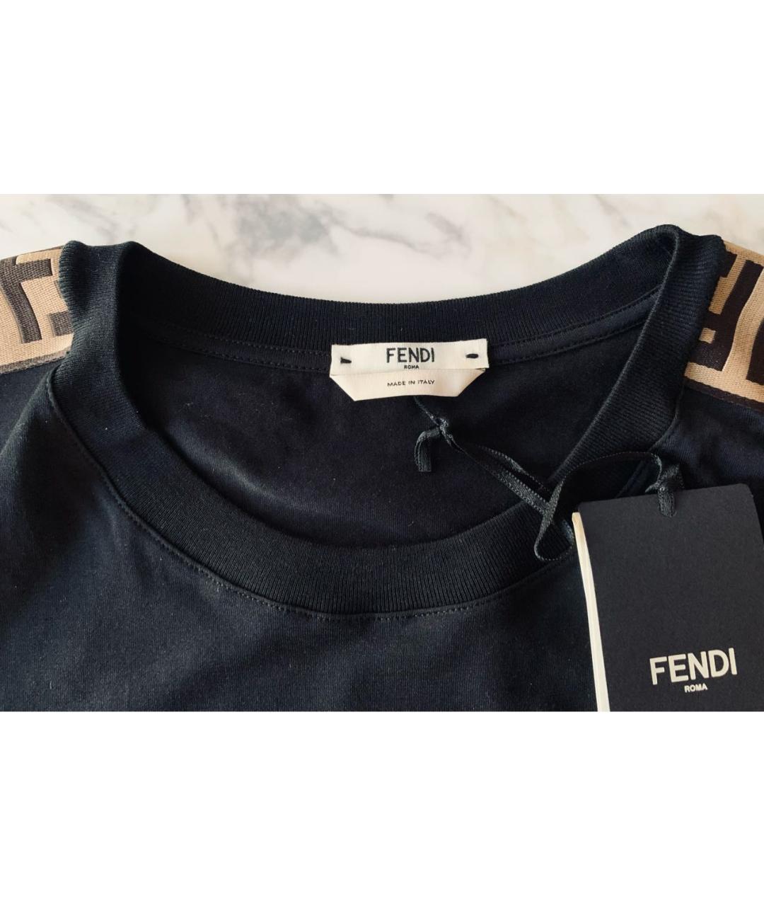 FENDI Черная хлопковая футболка, фото 5