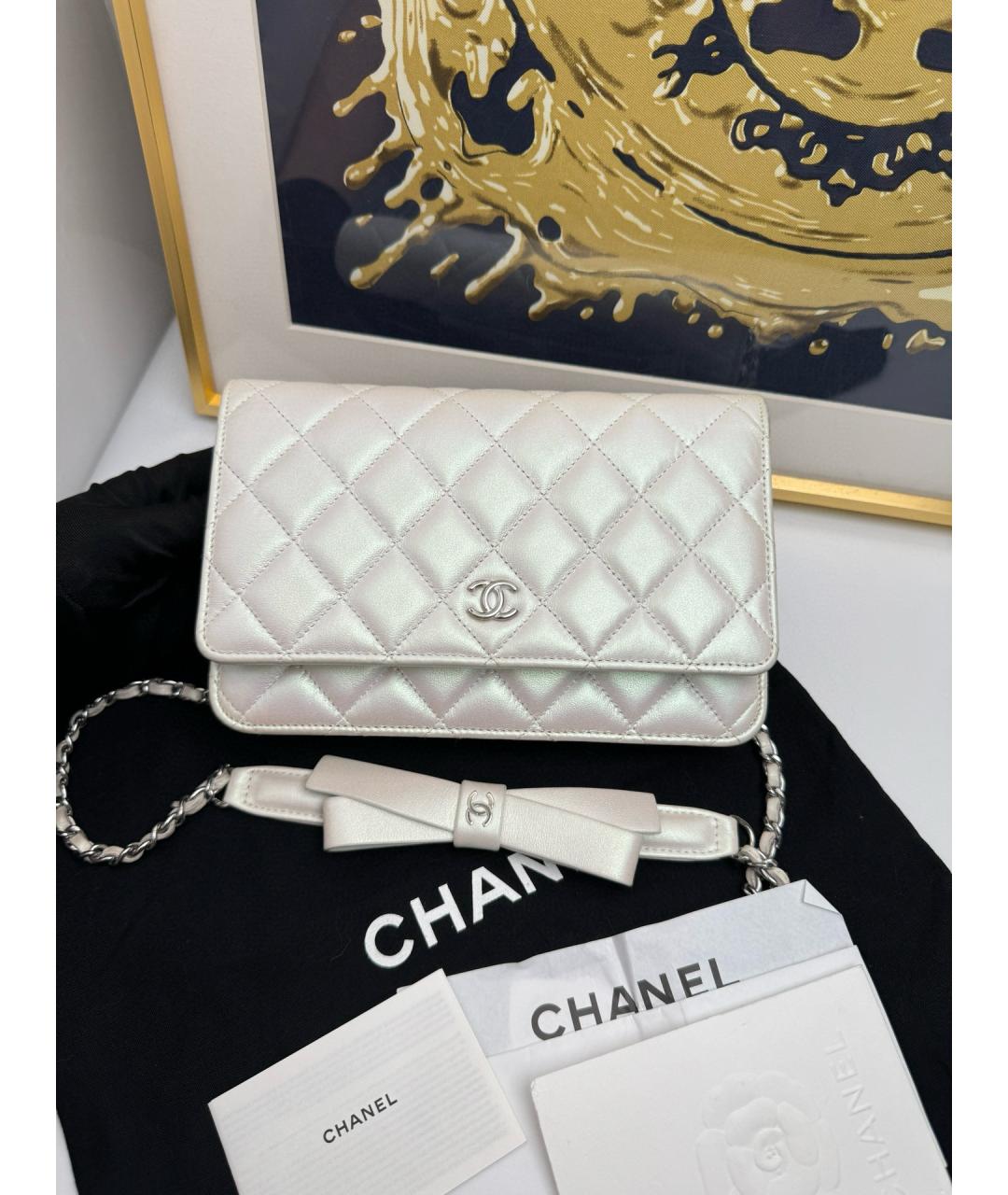 CHANEL Белая кожаная сумка через плечо, фото 4