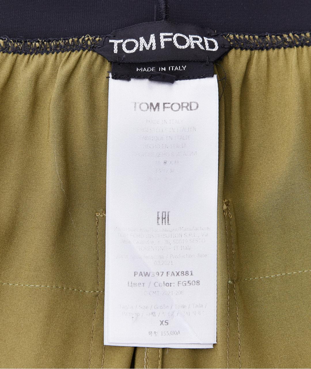 TOM FORD Хаки шелковые прямые брюки, фото 5