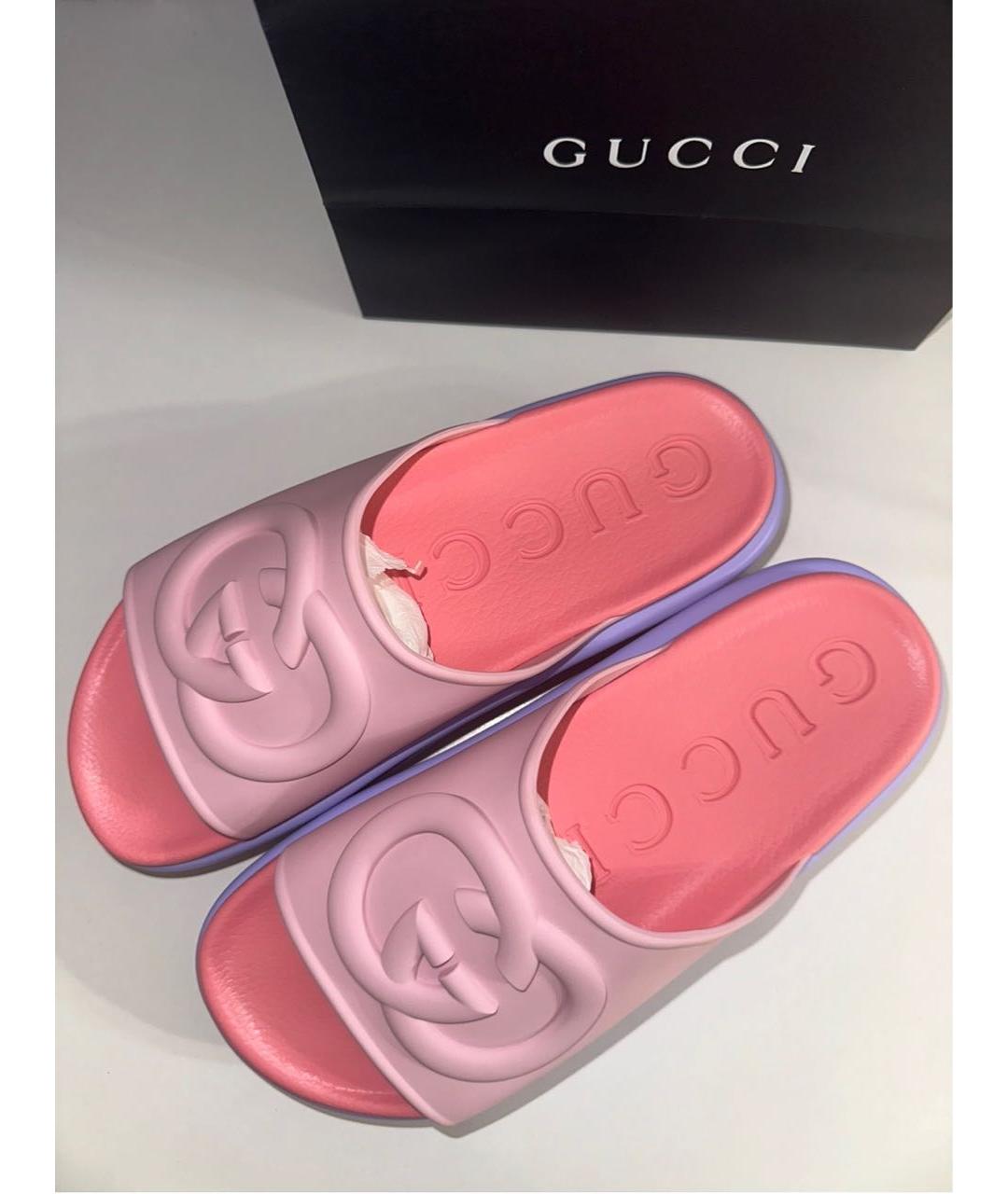 GUCCI Розовые резиновые шлепанцы, фото 3