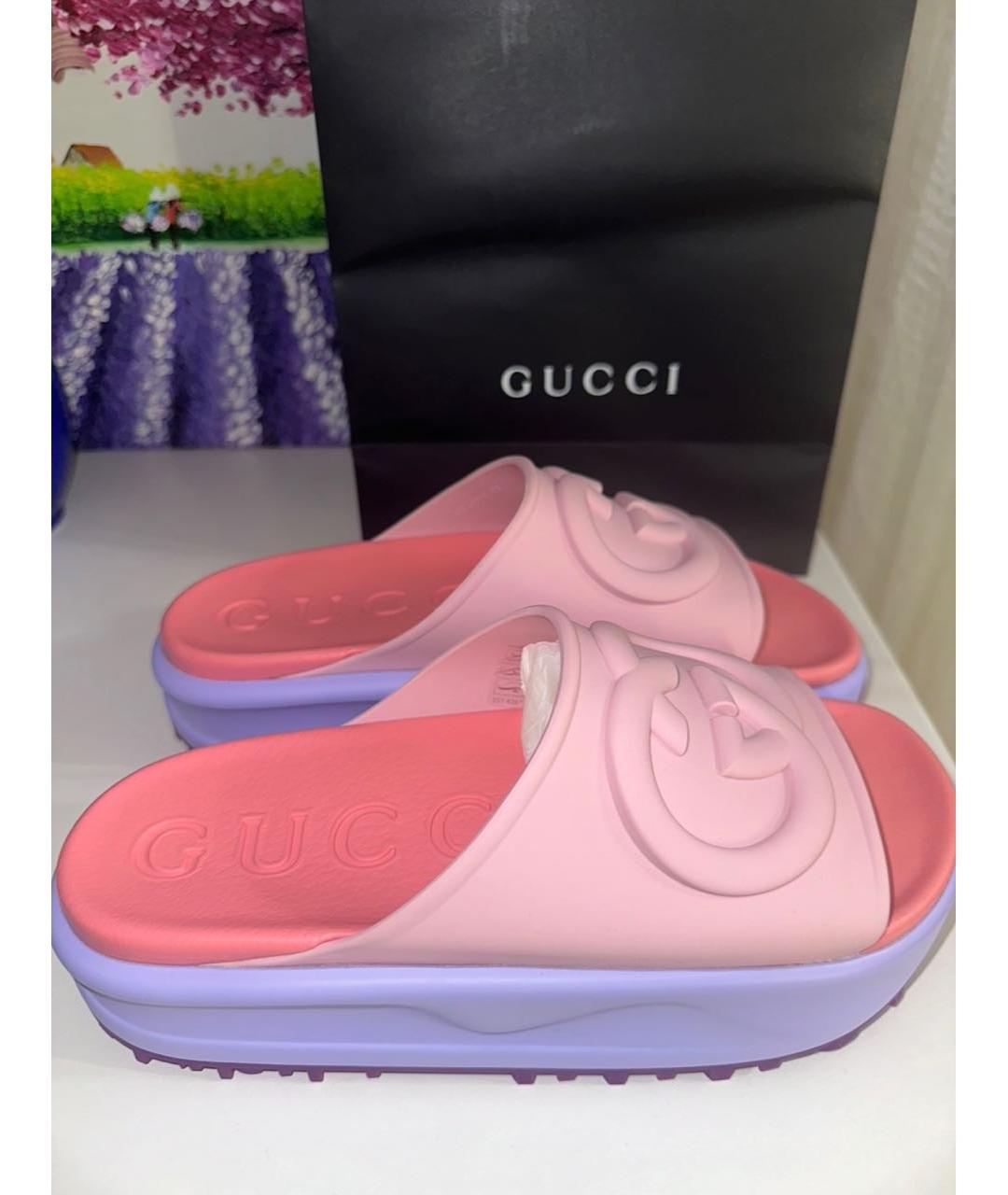 GUCCI Розовые резиновые шлепанцы, фото 5