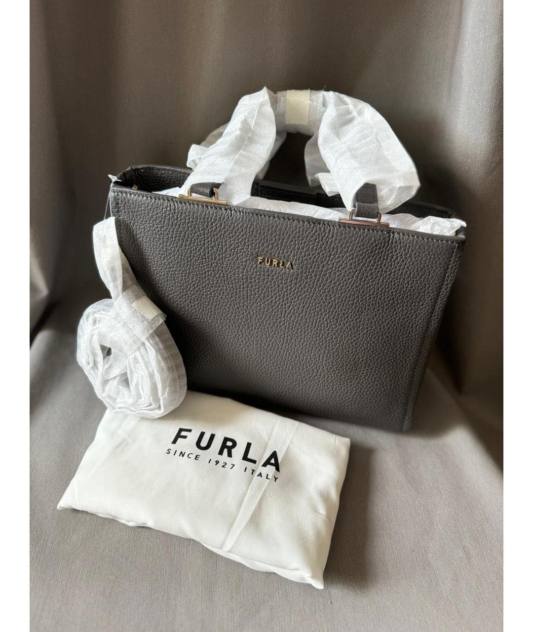 FURLA Антрацитовая кожаная сумка через плечо, фото 5