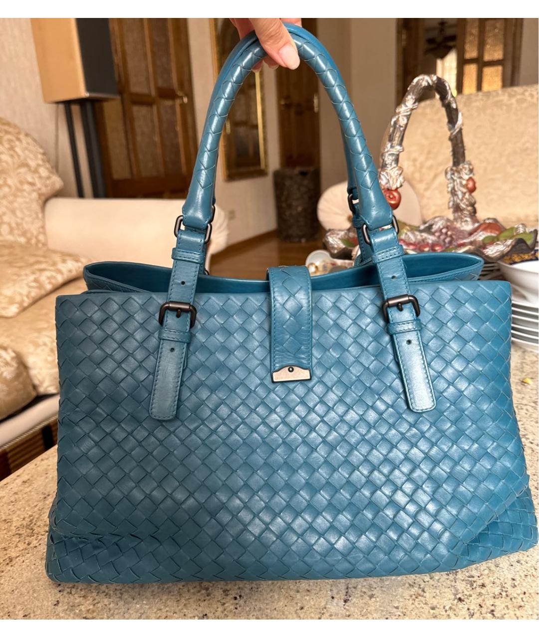 BOTTEGA VENETA Голубая кожаная сумка с короткими ручками, фото 2